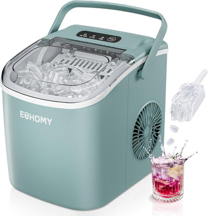 EUHOMY Countertop Ice Maker Machine with Handle, 26lbs Per Day, 9 Ice Cubes Ready in 6 Mins