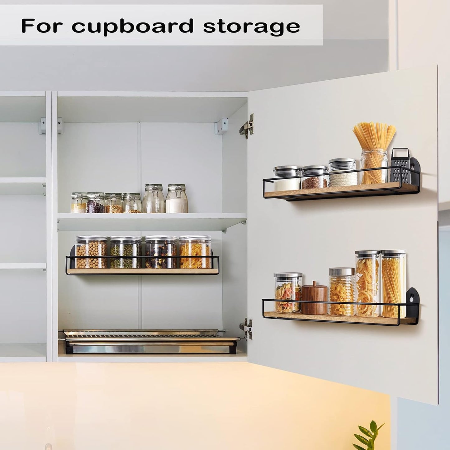 TJ.MOREE 2 Pack Spice Rack Wall Mount Rustic Style Hanging Spice Organizer for Wall, Kitchen Spice