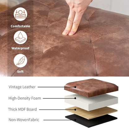 Joveco Leather Storage Ottoman, 24" Rectangle Tufted Square Upholstered Bench, Foot Rest Stool with