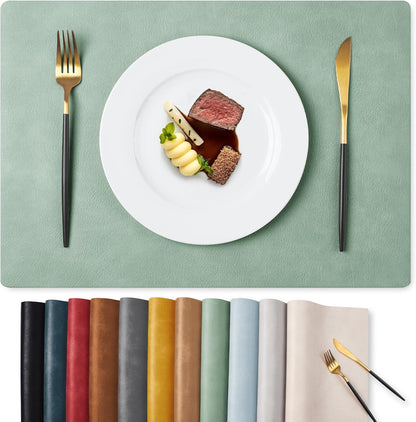 MOSAYT Vinyl Placemats Set of 6-12 X 17 Inch - Faux Leather 100% Waterproof Oil-Proof Wipeable PU