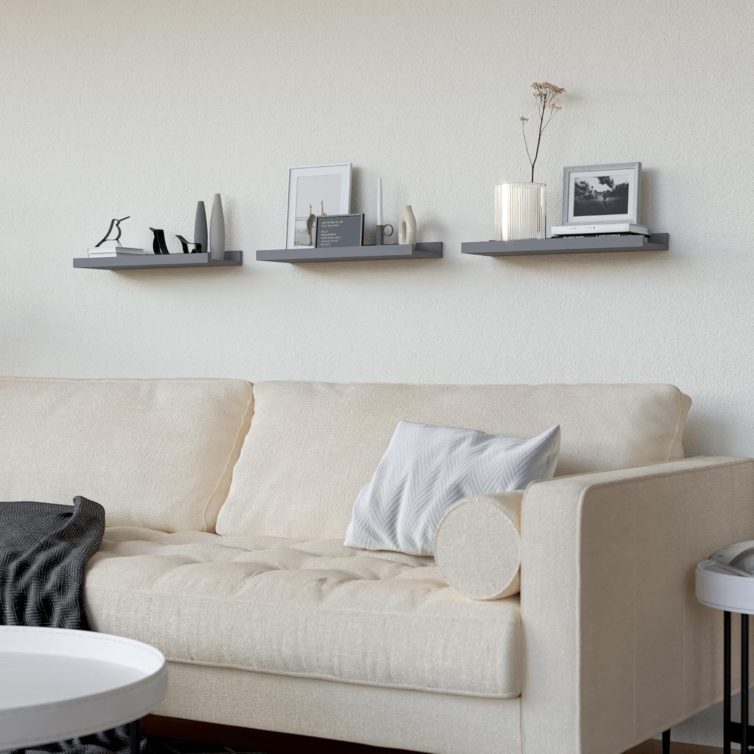 RICHER HOUSE 3 Set Floating Shelves for Wall, Black Wall Mounted Shelves with Lip for Storage