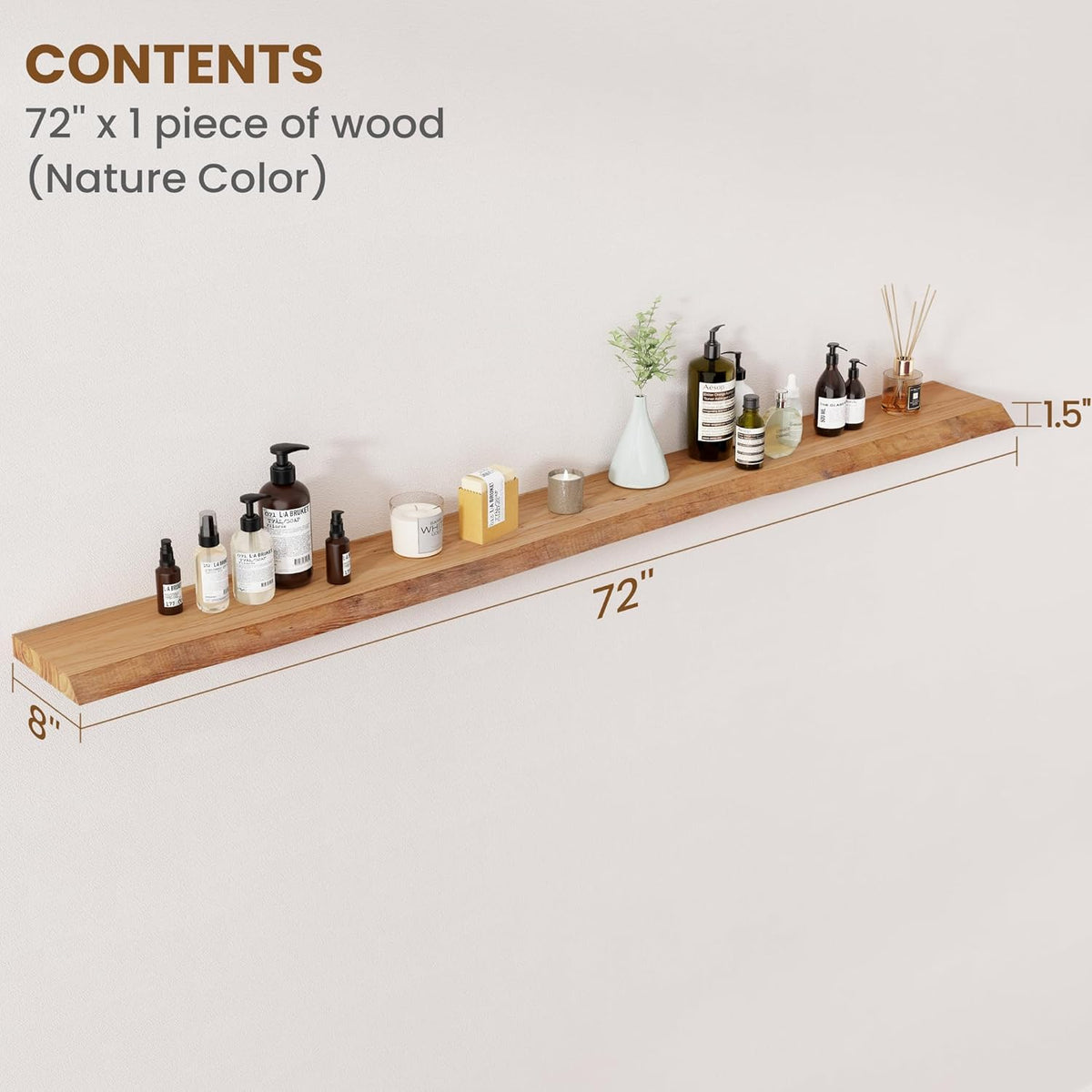 Floating Shelves for Wall Decor, Rustic Solid Elm Wood Live Edge Floating Shelves Wall Mounted