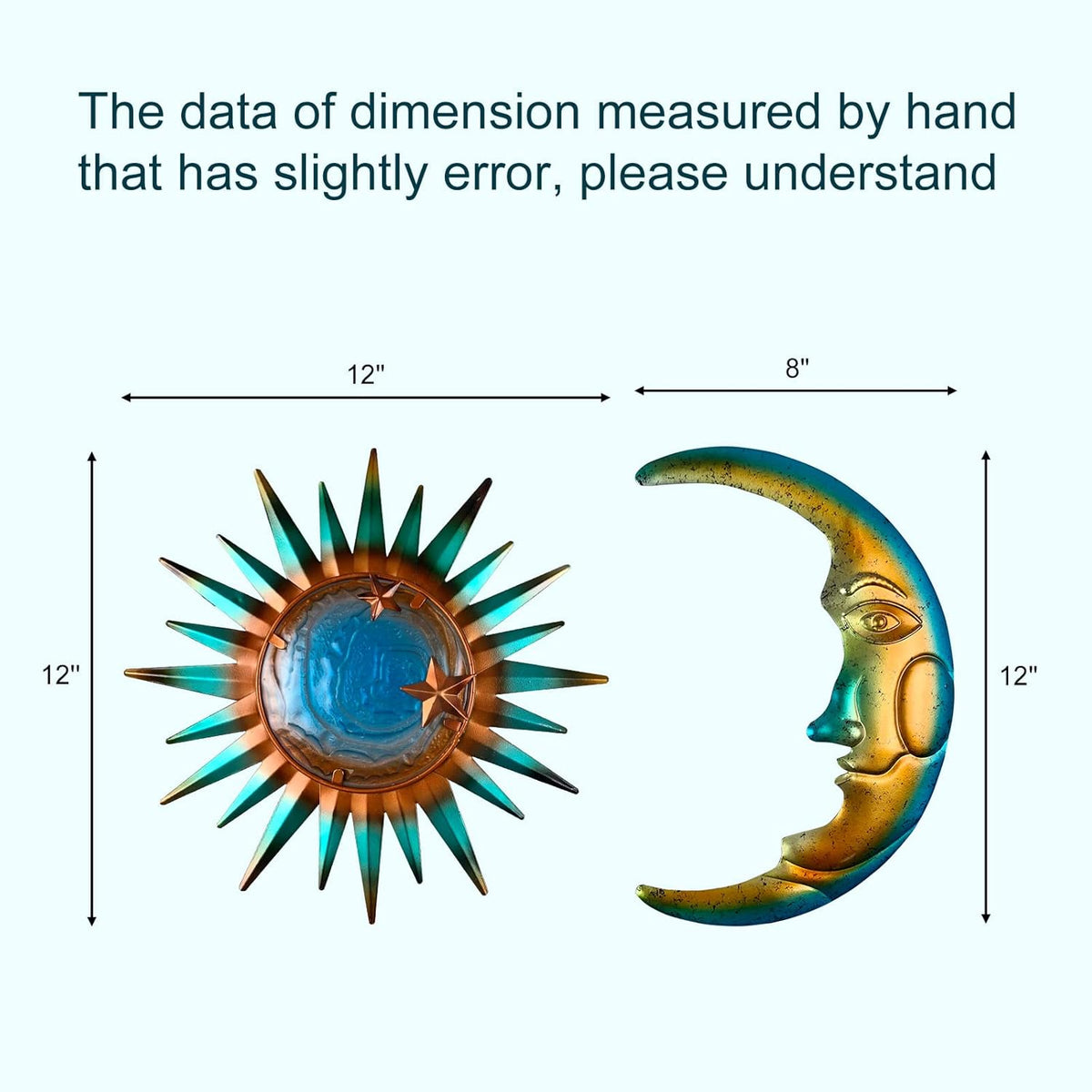 LIFFY Sun Metal Outdoor Wall Decor - 3D Sun Moon Metal Wall Sculpture - Hanging Decoration Gift