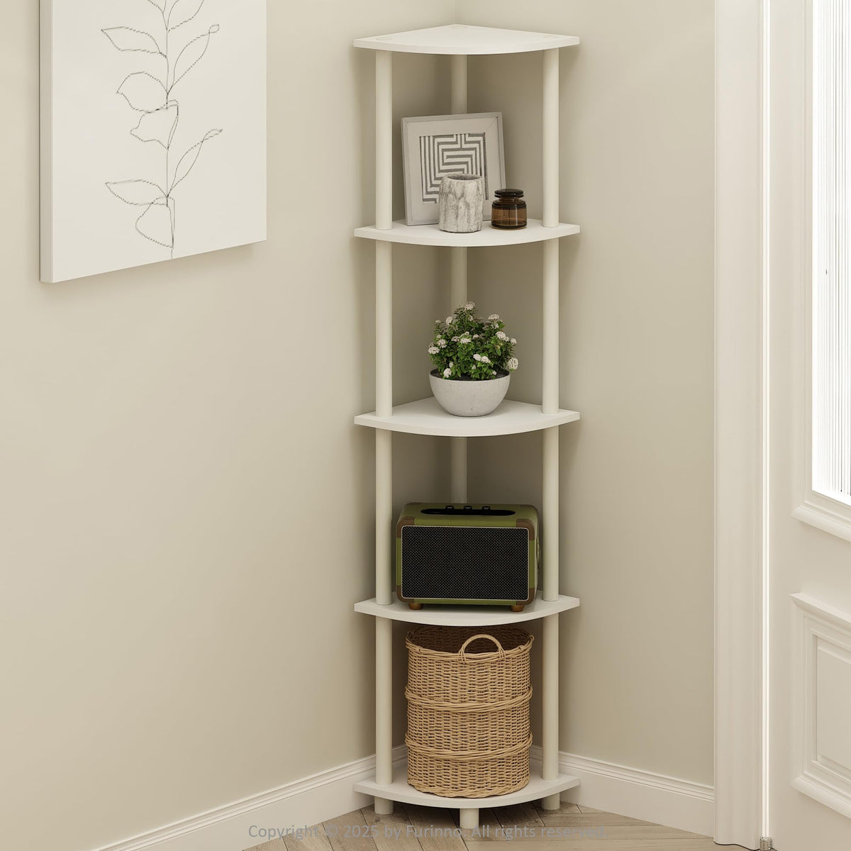 Furinno Turn-N-Tube Toolless Assembly 5-Tier Storage Shelves, White