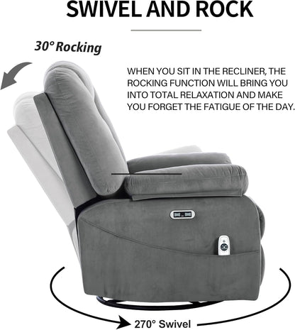 Power Swivel Rocker Recliner Chair for Adults,Rocking Recliners Chairs with Massage and Heat for