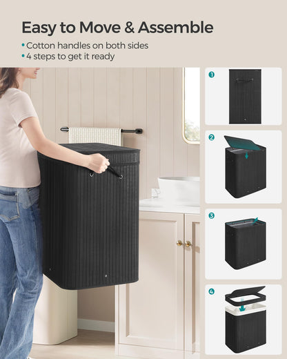 SONGMICS Laundry Hamper with Lid, Bamboo Laundry Basket, Removable Machine Washable Laundry Basket