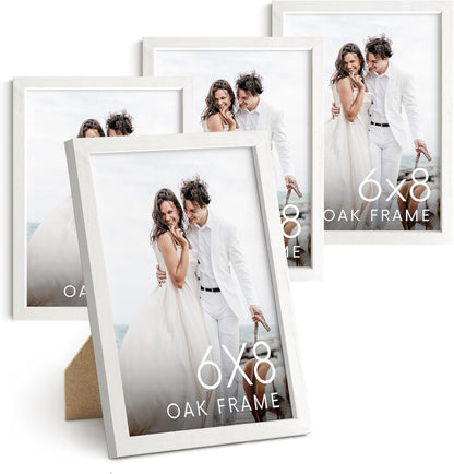 HAUS AND HUES 6x8 White Oak Wooden Picture Frame - Set of 4 6x8 Poster Frame - Premium Oak