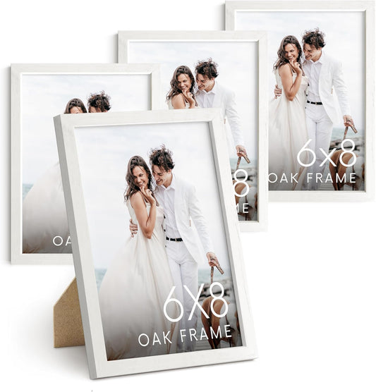 HAUS AND HUES 6x8 White Oak Wooden Picture Frame - Set of 4 6x8 Poster Frame - Premium Oak