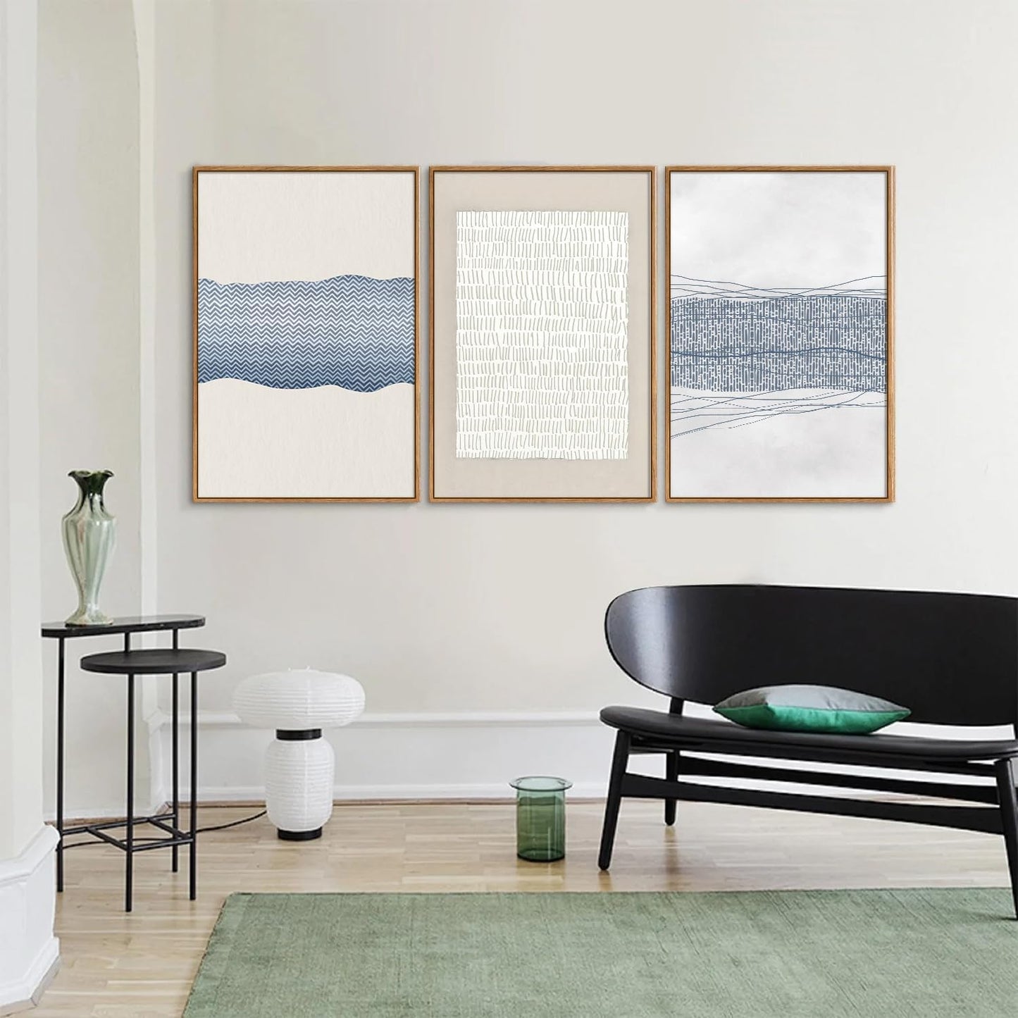 SIGNINART Large Abstract Framed Canvas Wall Art Set of 3, Minimalist Boho Line Art Prints, Modern
