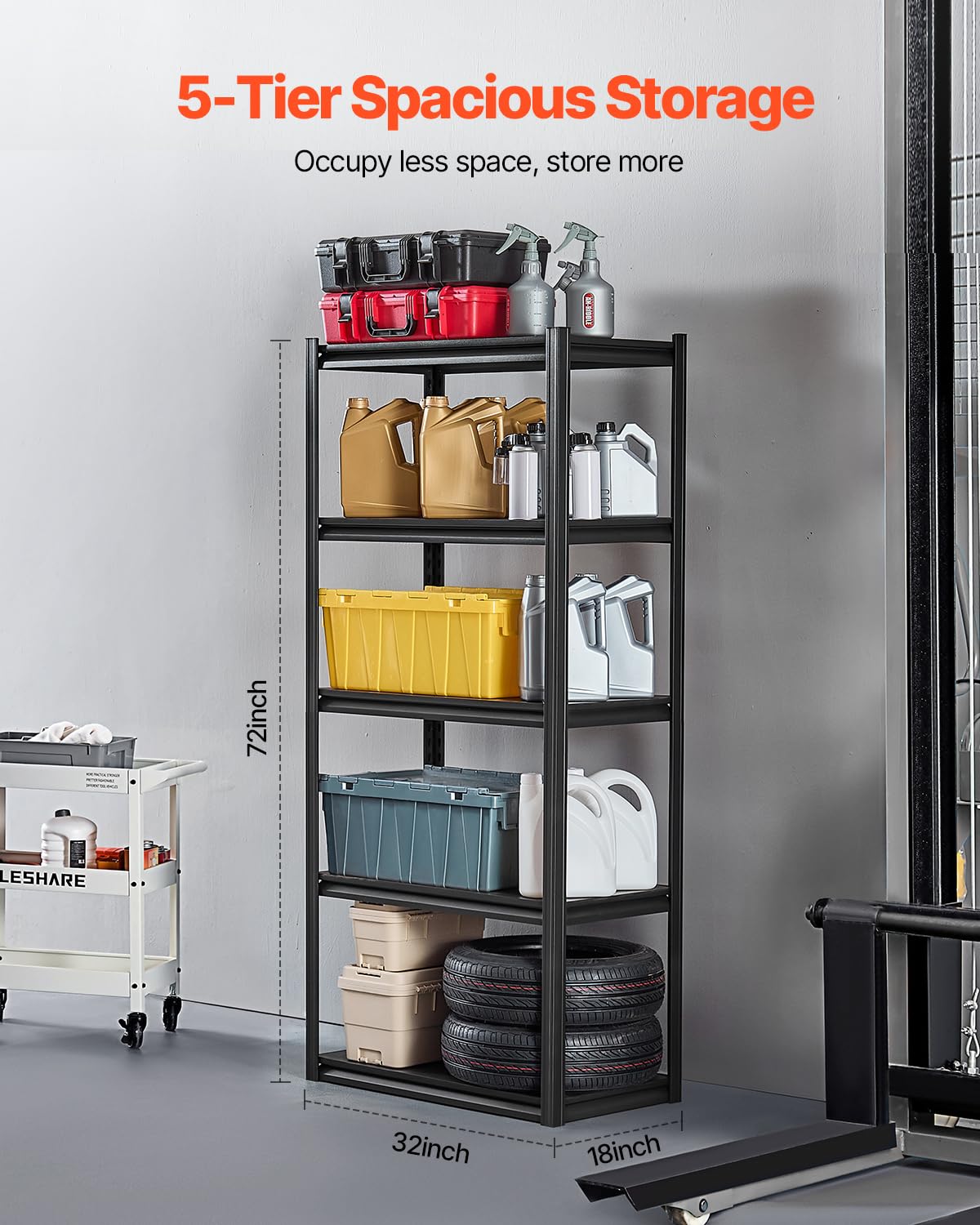 VEVOR Storage Shelves, 2000 lbs, 5 Tier Garage Storage Shelving, 18" D x 32" W x 72" H Adjustable