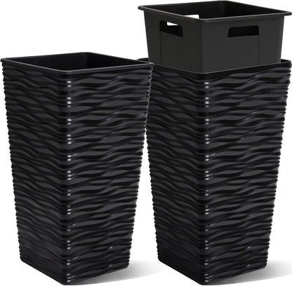 Worth Garden 2-Pack 22" H. Black Square Tapered Planter with Inside Pots - Plastic Plant Pots for
