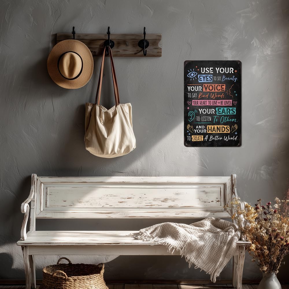 Heuhuww Vintage Positive Energy Wall Decor-Use Your Eyes To See Beauty Your Voice To Say Kind Words