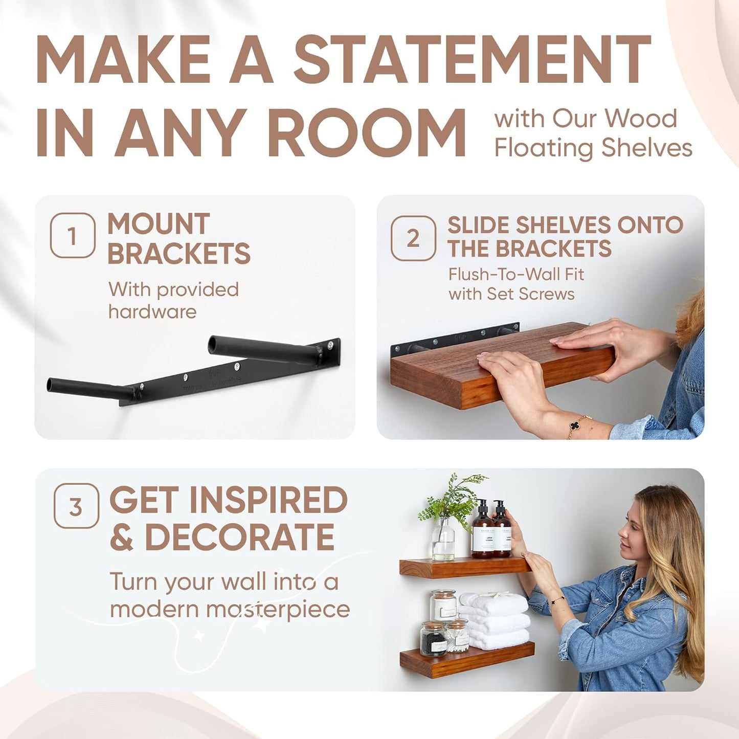 Homeforia 18 inch Floating Shelf Oak, High End Solid Real Wood 18inch Long Floating Shelves for