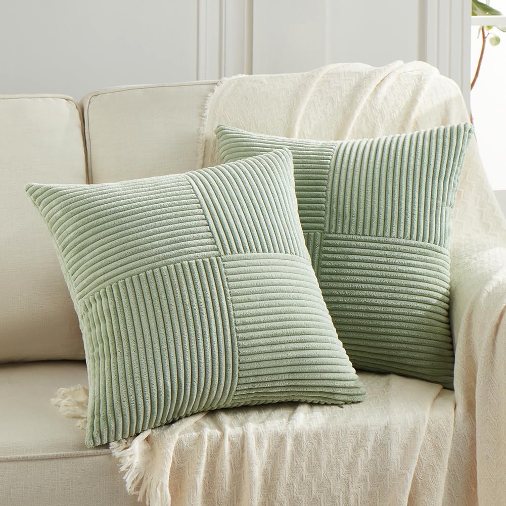 Fancy Homi 2 Packs Sage Green Samll Decorative Throw Pillow Covers 12x12 Inch with for Couch Bed