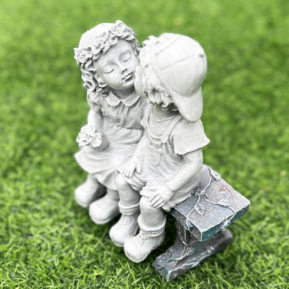 Elenon Boy and Girl Garden Statue Outdoor Decorative, Couple First Kiss Garden Sculpture for Yard