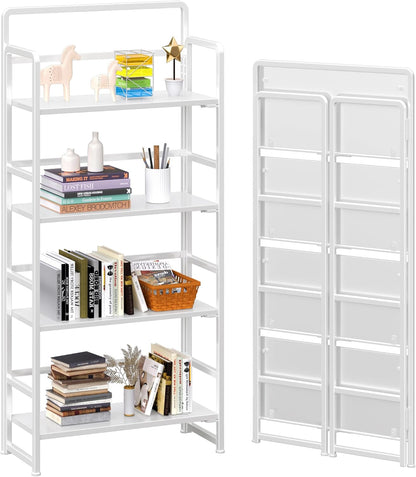 4NM No Assembly Foldable Bookshelf, 4-Shelf Collapsible Bookcase Storage for Small Spaces, 54" H