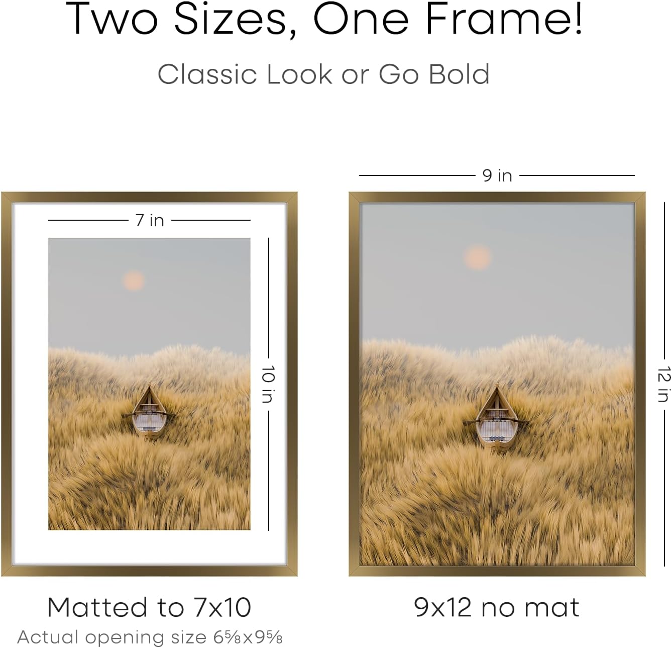 Homeforia 9x12 Frame Bronze, High End Metal 9 x 12 Brass Picture Frames with Mat 7 by 10 inch