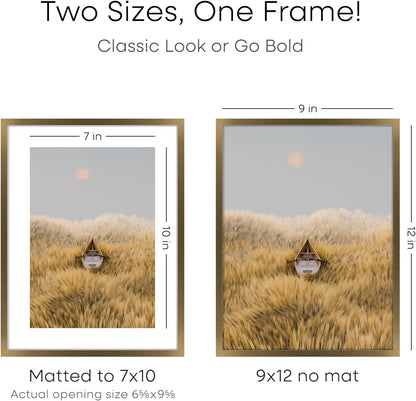 Homeforia 9x12 Frame Bronze, High End Metal 9 x 12 Brass Picture Frames with Mat 7 by 10 inch