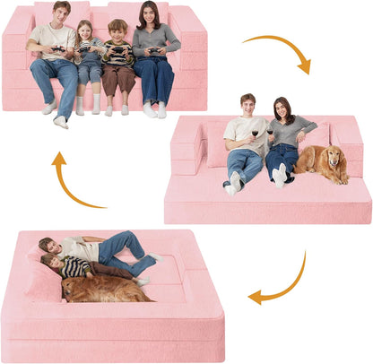 Folding Bean Bag Chair for Adults,3-in-1 Bean Bag Couch Faux Fur Floor Sofa Large Beanbag