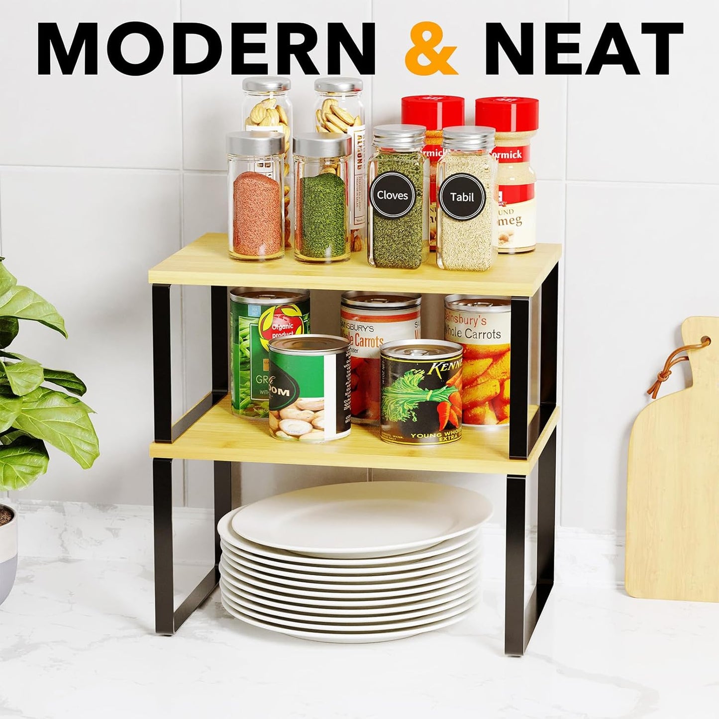 SpaceAid Cabinet Shelf Organizers 2 Pack, Kitchen Counter Rack Shelves Riser, Stackable Expandable