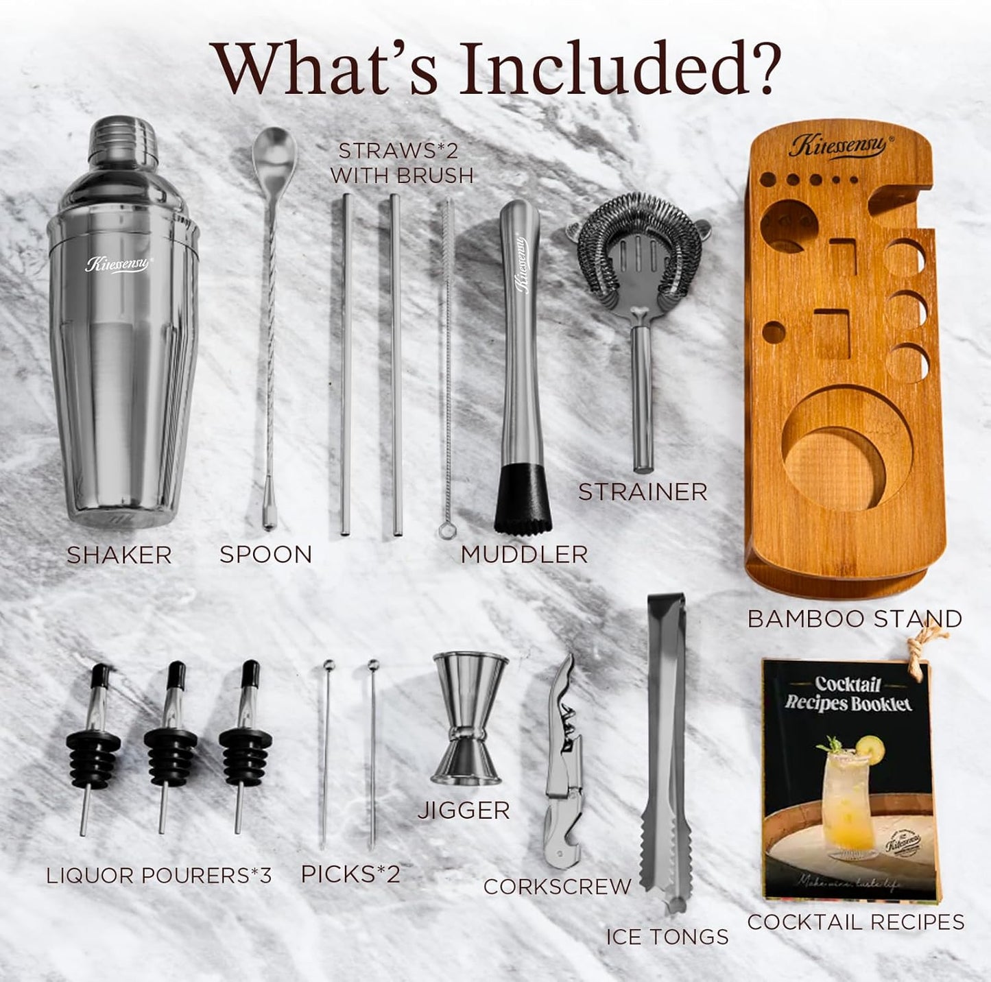 KITESSENSU Cocktail Shaker Set Bartender Kit with Stand | Bar Set Drink Mixer Set with All