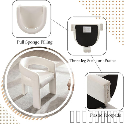 White Chenille Dining Chairs Set of 4, Modern Barrel Dining Room Chairs Upholstered Accent Chair