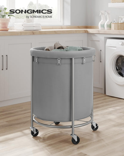 SONGMICS Laundry Basket, Rolling Steel Frame with 2 Locking Wheels, 190 L