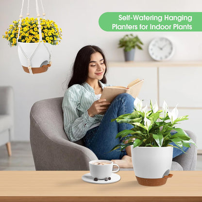Hanging Planters for Indoor Outdoor Plants, 2 Pack Self Watering Hanging Pot with Drainage Holes