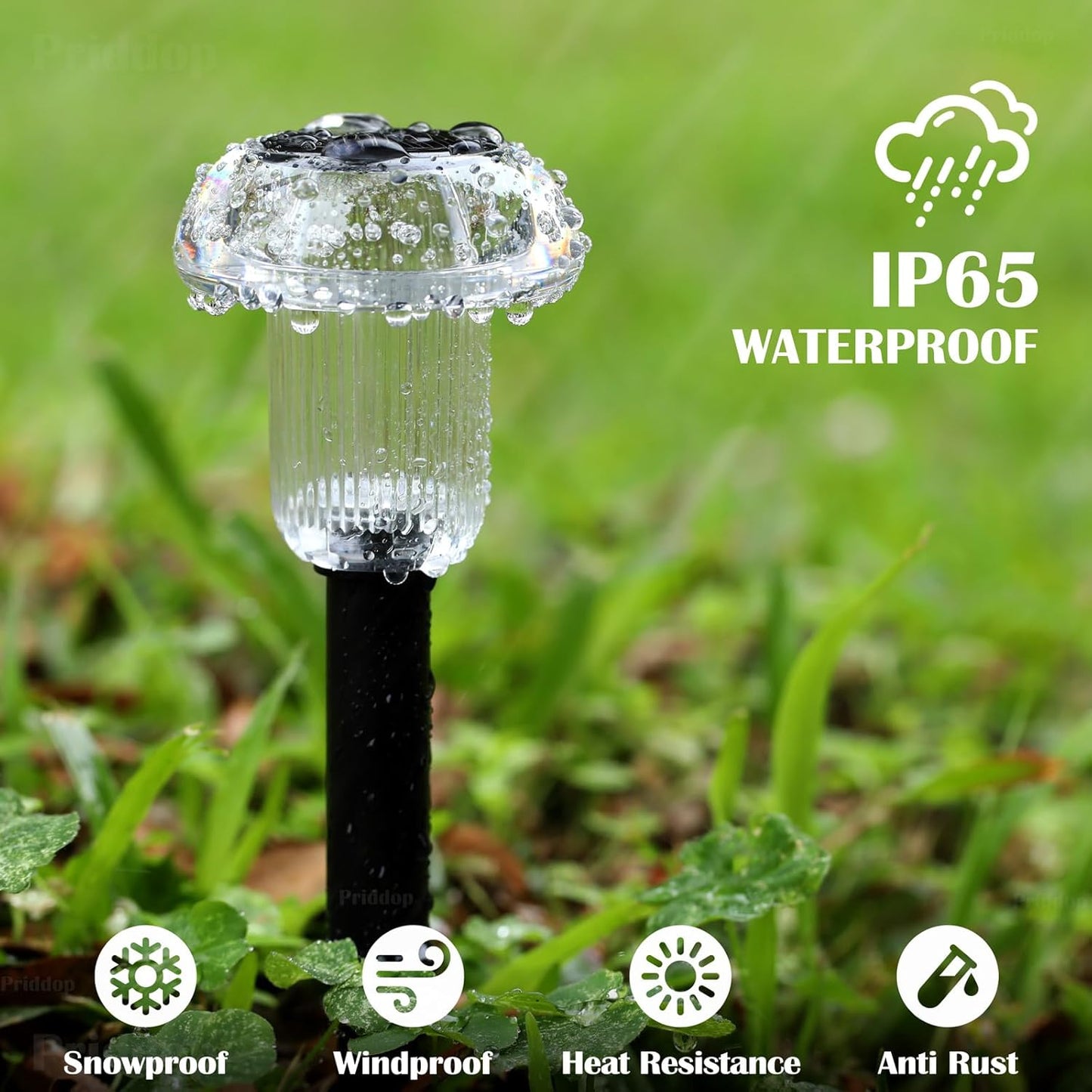 Solar Lights Outdoor Pathway Waterproof 8 Pack Cold White LED Acrylic Mushroom Decorative Garden