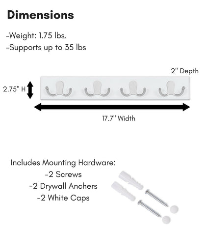 BIRDROCK HOME Dual Hook Coat Rack | 4 Dual Hooks | Wall Mounted Hat Key Rack Rail | Satin Nickel
