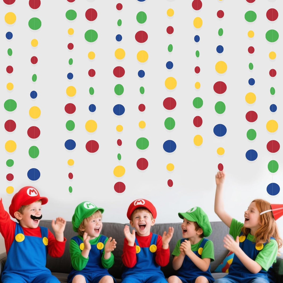 Super Mario Party Decorations Circle Dot Garland Red Blue Yellow Green Hanging Paper Polka Dot
