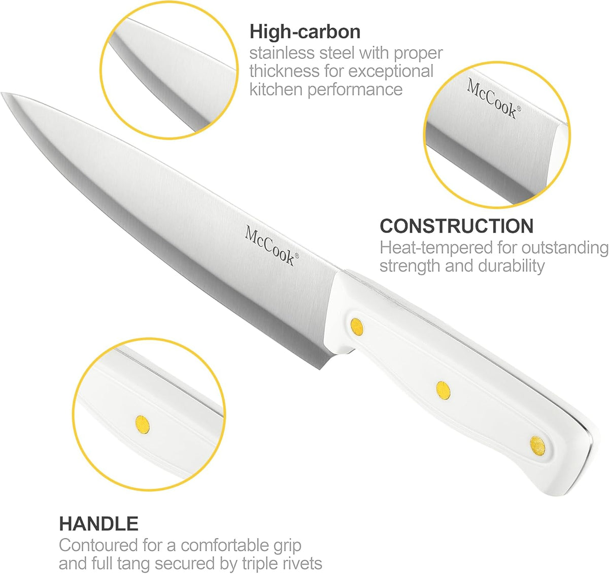 McCook® Knife Sets, White High Carbon Stainless Steel Kitchen Knife Sets with with Built-in