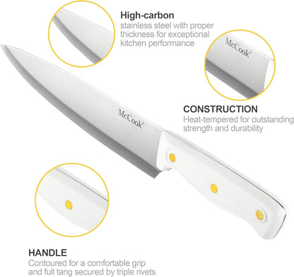 McCook® Knife Sets, White High Carbon Stainless Steel Kitchen Knife Sets with with Built-in