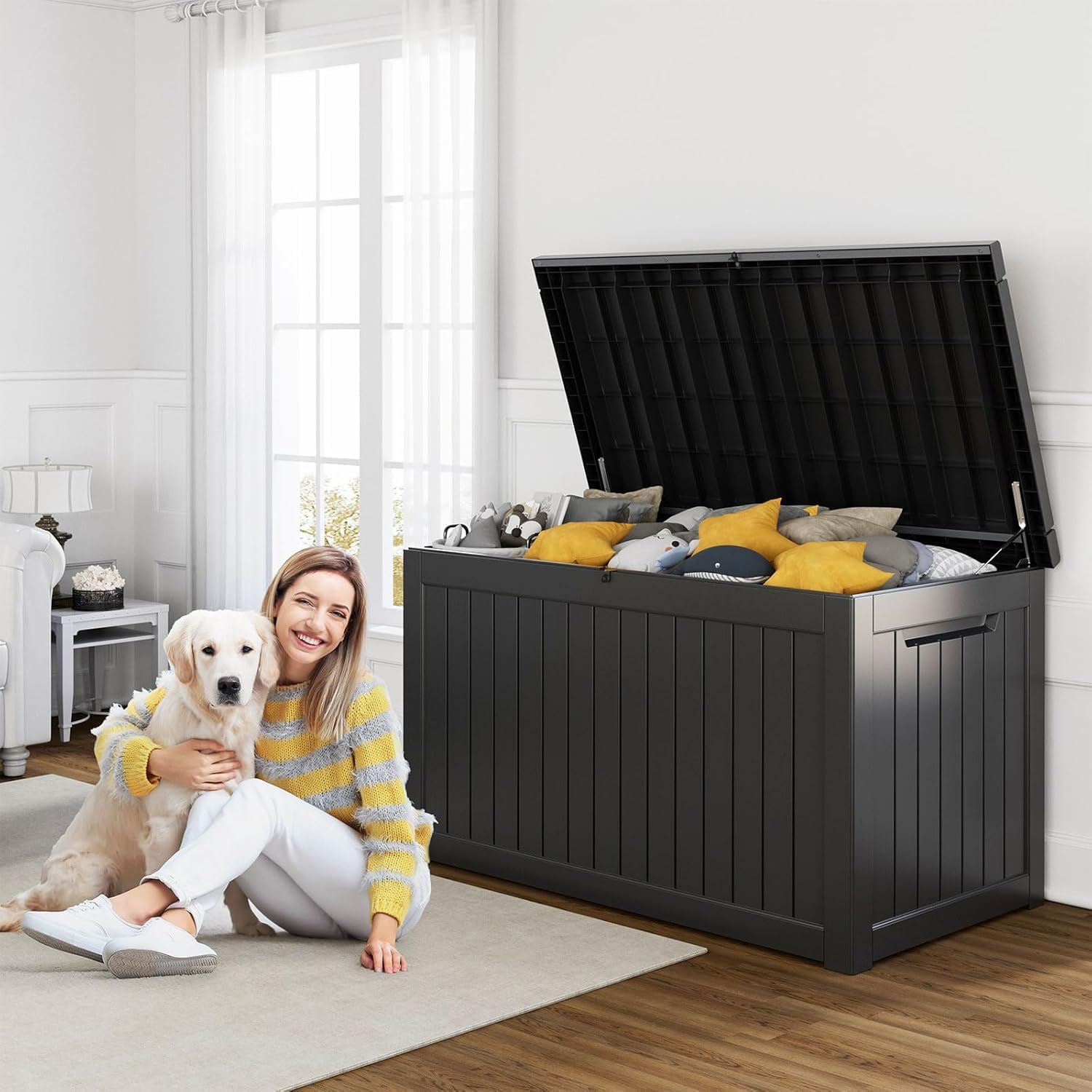 230 Gallon Resin Deck Box, Lockable Patio Outdoor Storage Box for Furniture, Garden Tools and Tools