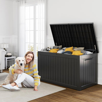 230 Gallon Resin Deck Box, Lockable Patio Outdoor Storage Box for Furniture, Garden Tools and Tools