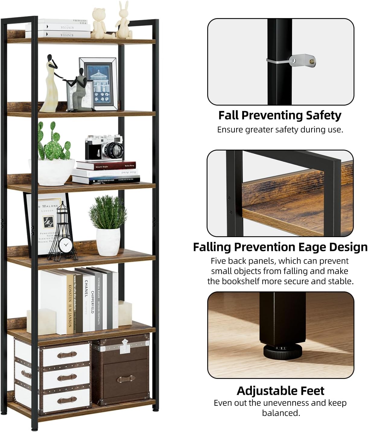 NUMENN Bookshelf, 6 Tier Bookshelves, Home Office Bookcase Shelf Storage Organizer, Free Standing