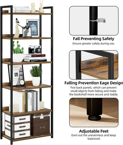 NUMENN Bookshelf, 6 Tier Bookshelves, Home Office Bookcase Shelf Storage Organizer, Free Standing