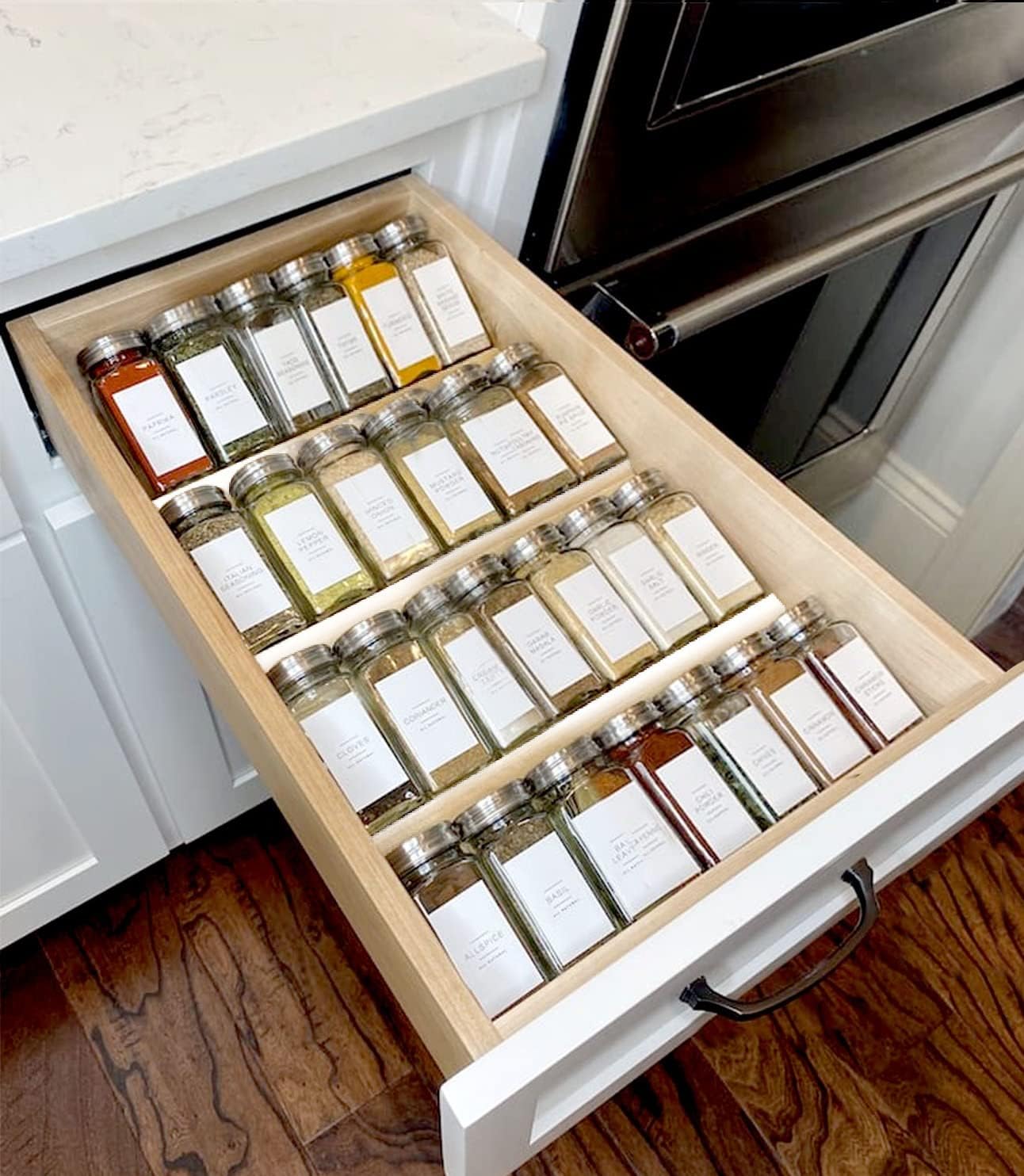 MIUKAA Clear Acrylic Spice Drawer Organizer, 4 Tier Seasoning Jars Drawers Insert, Kitchen Spice