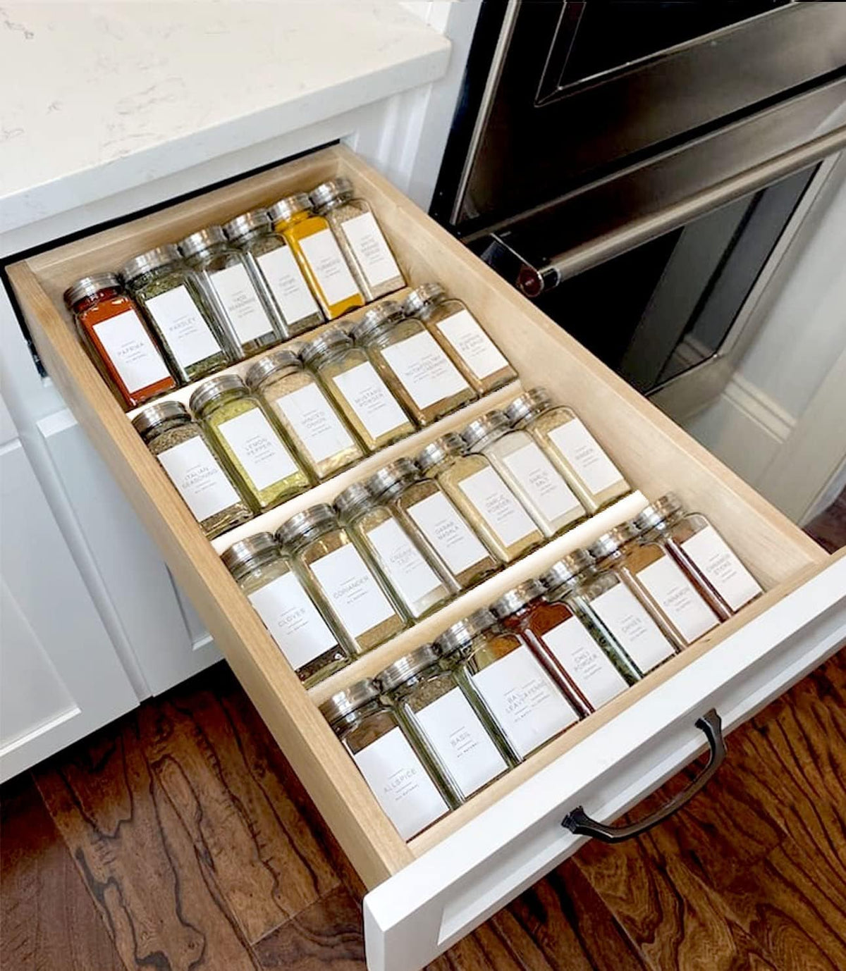 MIUKAA Clear Acrylic Spice Drawer Organizer, 4 Tier Seasoning Jars Drawers Insert, Kitchen Spice