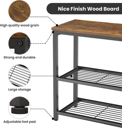 Ecoprsio Small Console Table, Sofa Table with Double Mesh Shelves, Industrial Entryway Table for