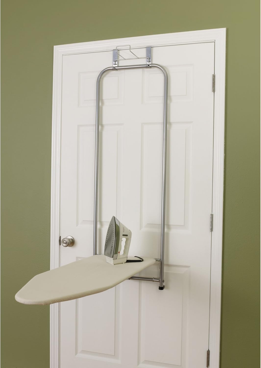 Household Essentials 144222 Over The Door Small Ironing Board with Iron Holder, Natural Cotton