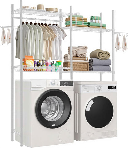 VEVOR Over The Washer and Dryer Storage Shelf, 4 Tier Laundry Room Drying Rack with Hanger Rod and