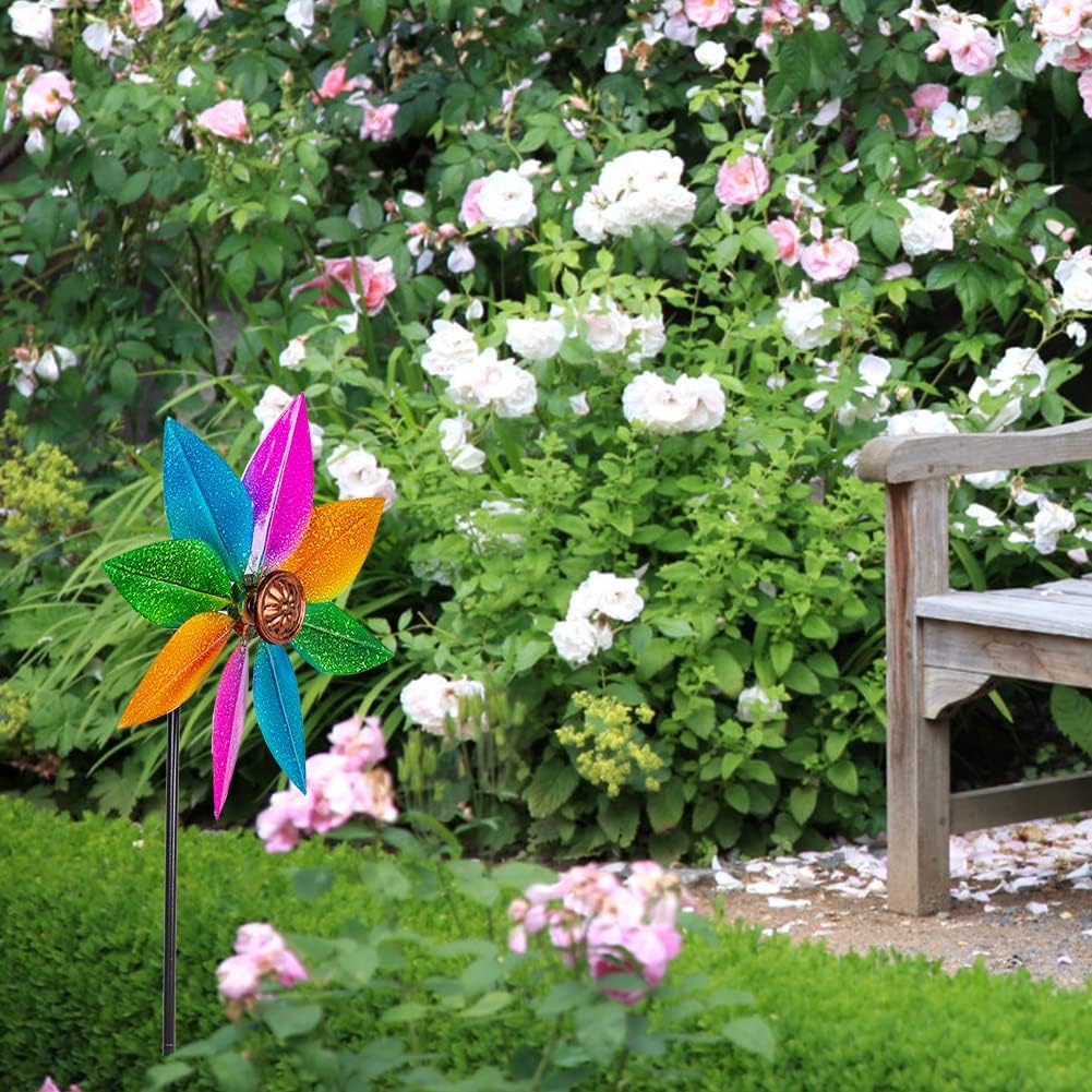 DREAMYSOUL Colorful Wind Spinner 38Inches, Metal Garden Pinwheels for Yard and Garden, Decorative