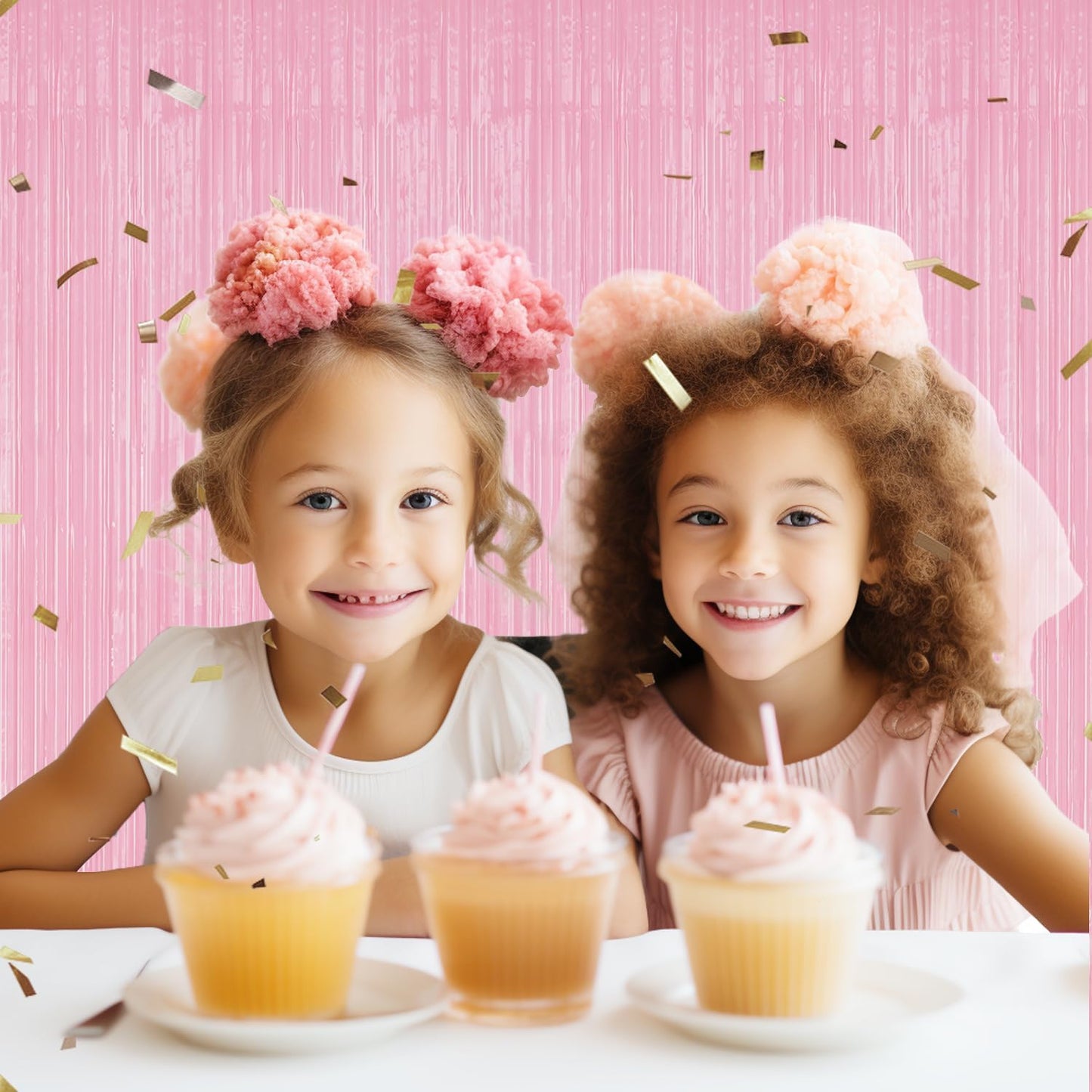 3 Pack Foil Fringe Backdrop - PastelPink Shiny Tinsel Curtains for Party Decoration/Photo Booth