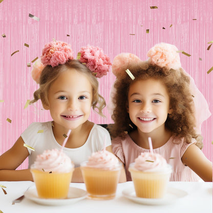 3 Pack Foil Fringe Backdrop - PastelPink Shiny Tinsel Curtains for Party Decoration/Photo Booth