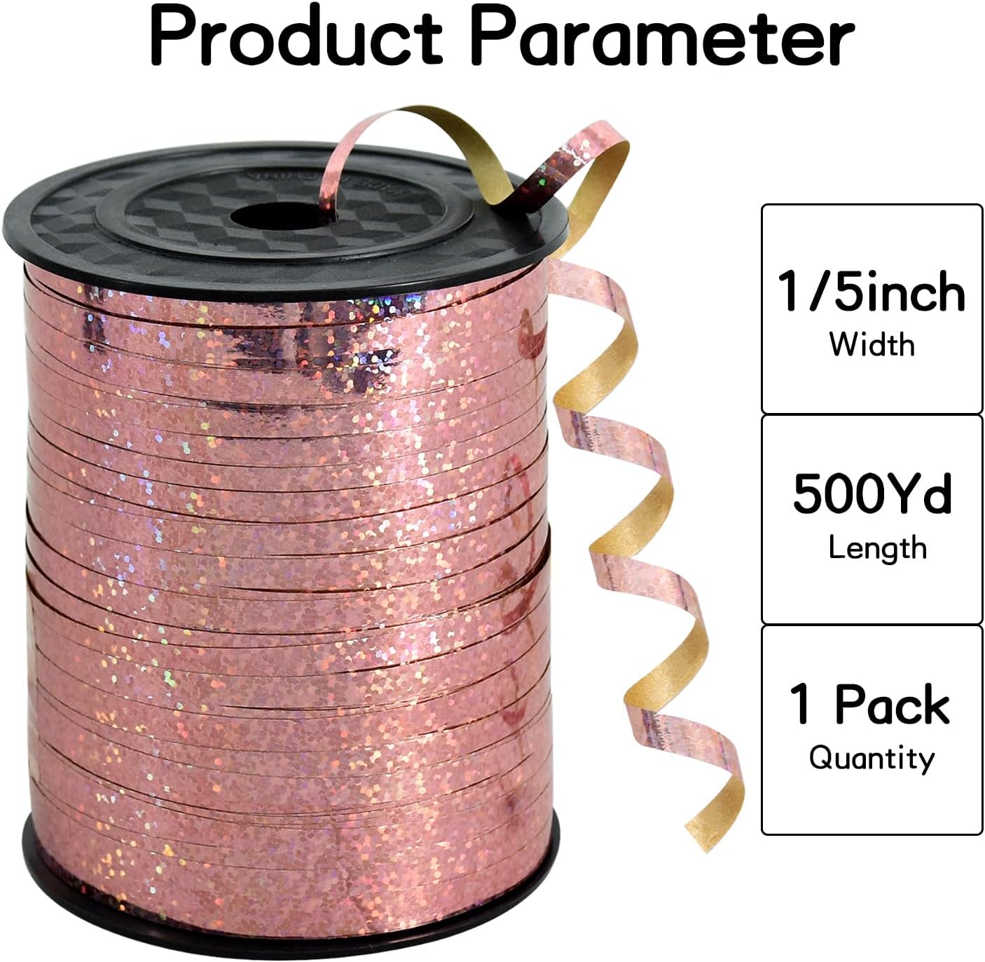 BEISHIDA 500 Yards Curling Ribbon Balloon String Ribbon - Rose Gold Crimped Shiny Metallic Roll for