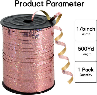 BEISHIDA 500 Yards Curling Ribbon Balloon String Ribbon - Rose Gold Crimped Shiny Metallic Roll for