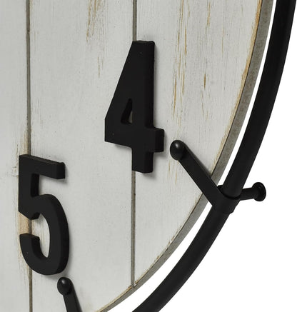 Large Old Town Farmhouse Wall Clock – 24 Inches Rustic Antique Wood with Metal Circle and Large