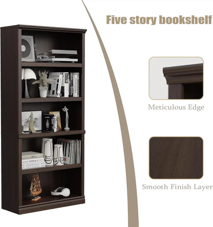 Bookshelf, Open Storage 70 Inch Tall 5 Shelf Bookcase, Floor Standing Bookshelves and Bookcases