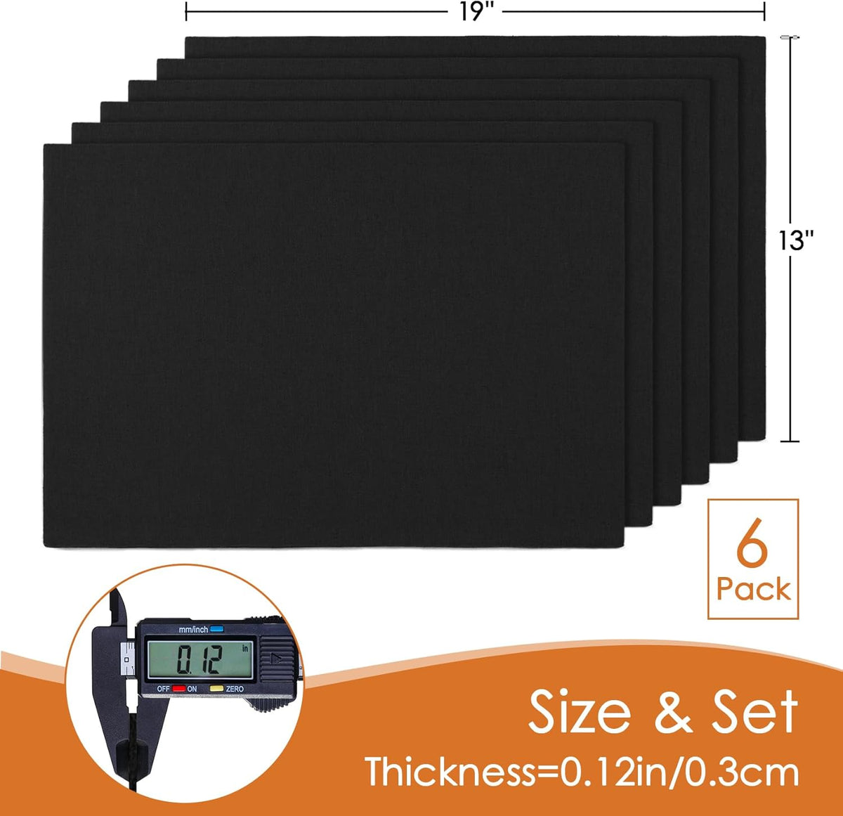 MANSPHIL Black Cloth Placemats Set of 6, Double Layer Faux Linen Place Mats Heat Resistant Washable